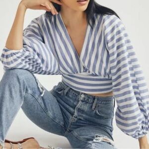 Dolan Blue and White Striped Crop Top